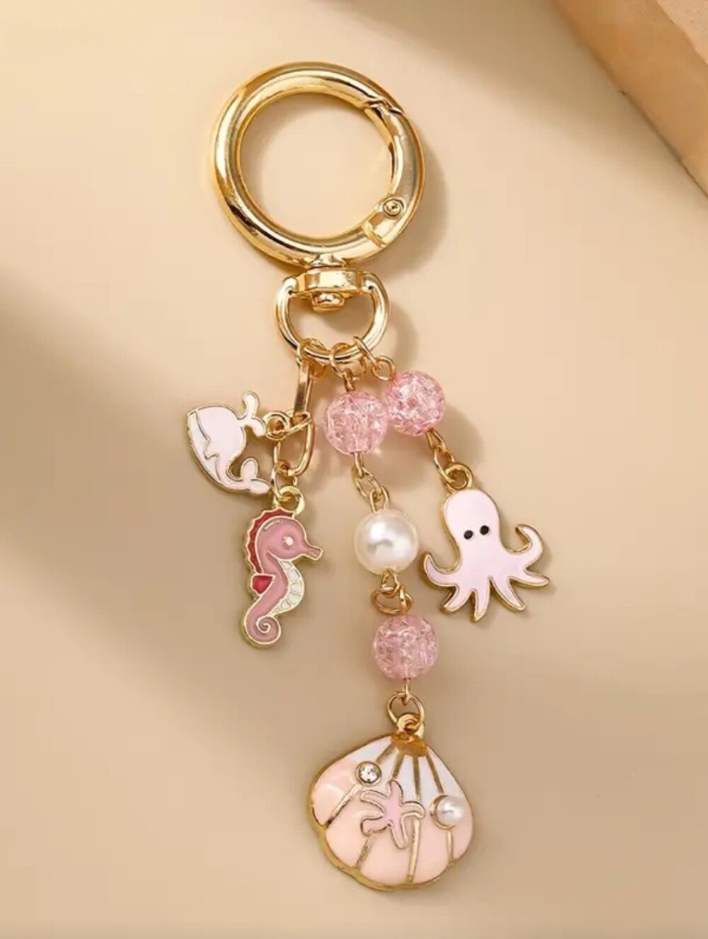 Pink Octopus Seashell Bag Charm Keychain